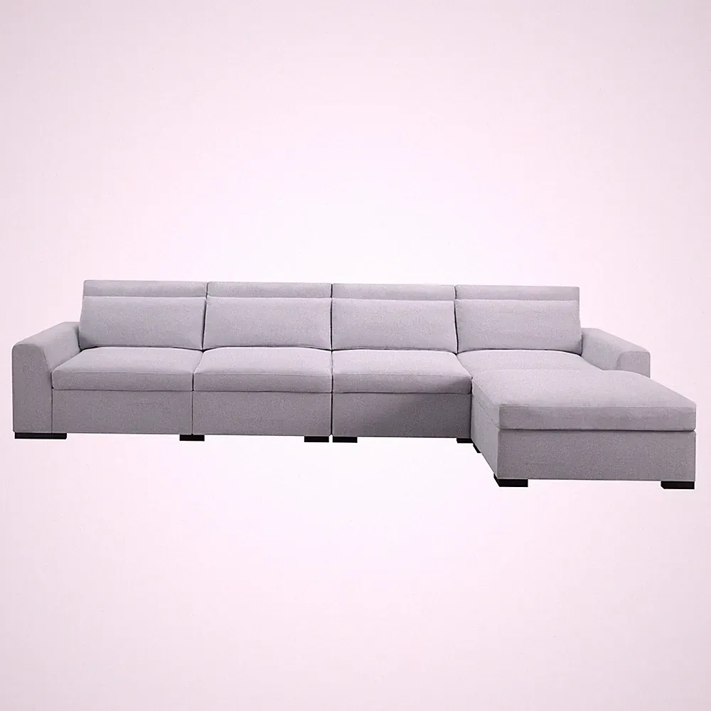 New 149" Modular Sectional Sofa w/ Ottoman Linen Blend 5-Seat Solid Wood Frame