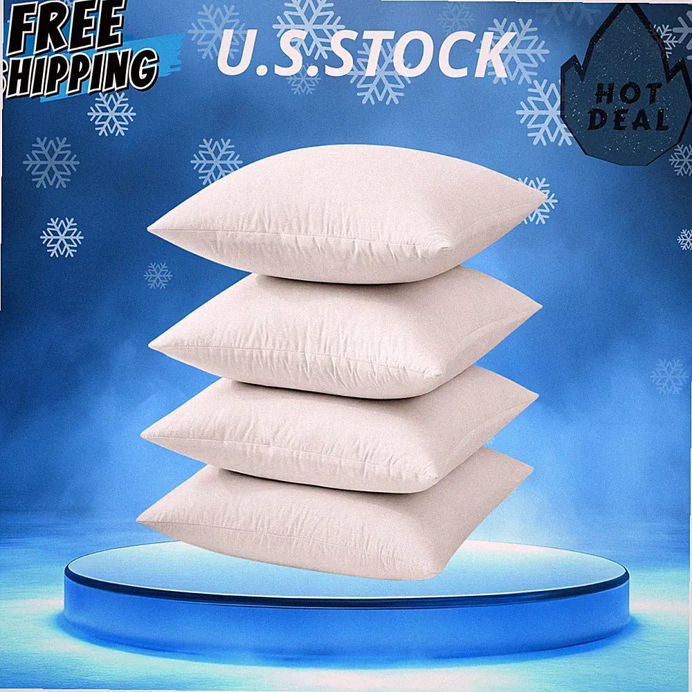 NEW 18x18 Pillow Inserts Pack 4 Down Feather Cotton Sofa Bed Couch White
