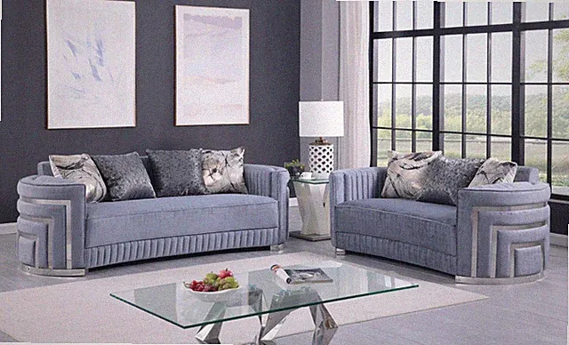 NEW 2PC Gray Silver Sofa Loveseat Luxe Velvet Contemporary Glam Living Room Set