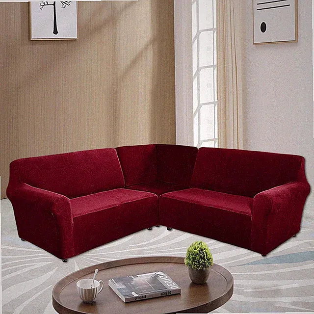 NEW 3 Piece L Shape Velvet Stretch Sofa Cover Corner Sectional Couch Protector