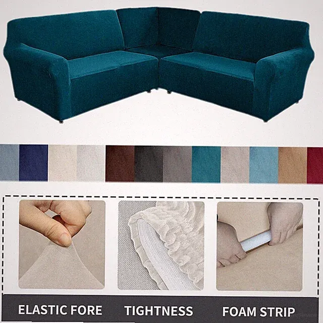 NEW 3 Piece L Shape Velvet Stretch Sofa Cover Corner Sectional Couch Protector