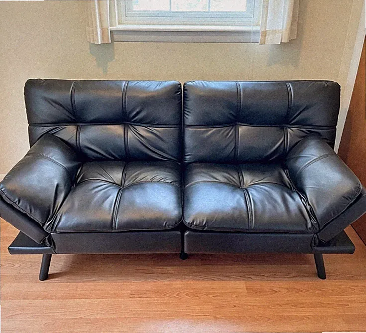 NEW 72" Memory Foam Futon Sofa Bed Faux Leather Convertible Couch Sleeper Black