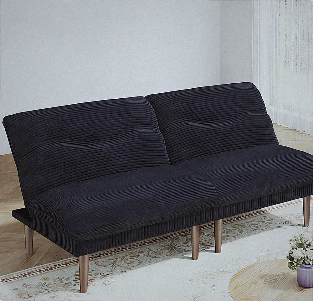 NEW 75" Modern Corduroy Futon Sofa Bed, Convertible Loveseat Sleeper Couch Black