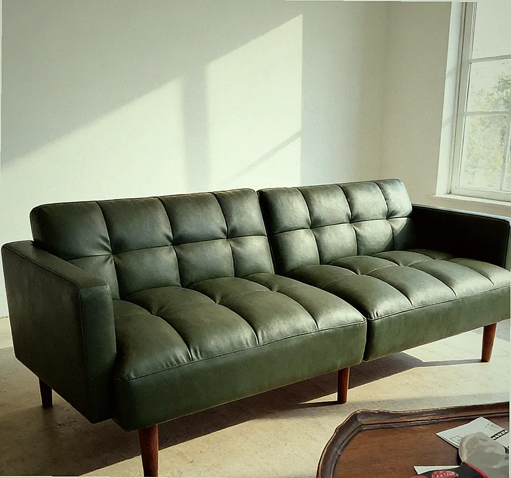 NEW 76" Convertible Futon Sleeper, Sage Green Leather Sofa Bed Couch