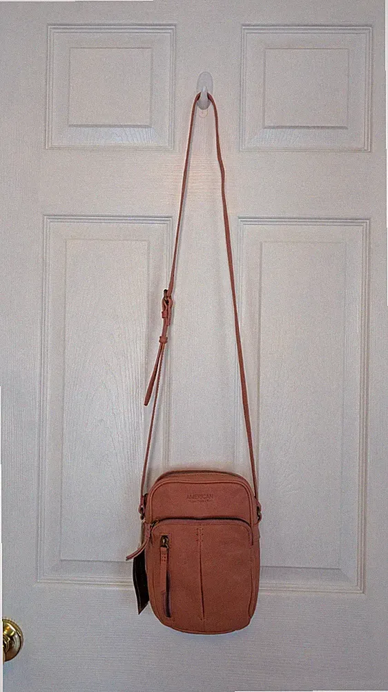 New AMERICAN LEATHER CO Crossbody Purse Cinnamon Soft Leather 2 Zip Sections NWT