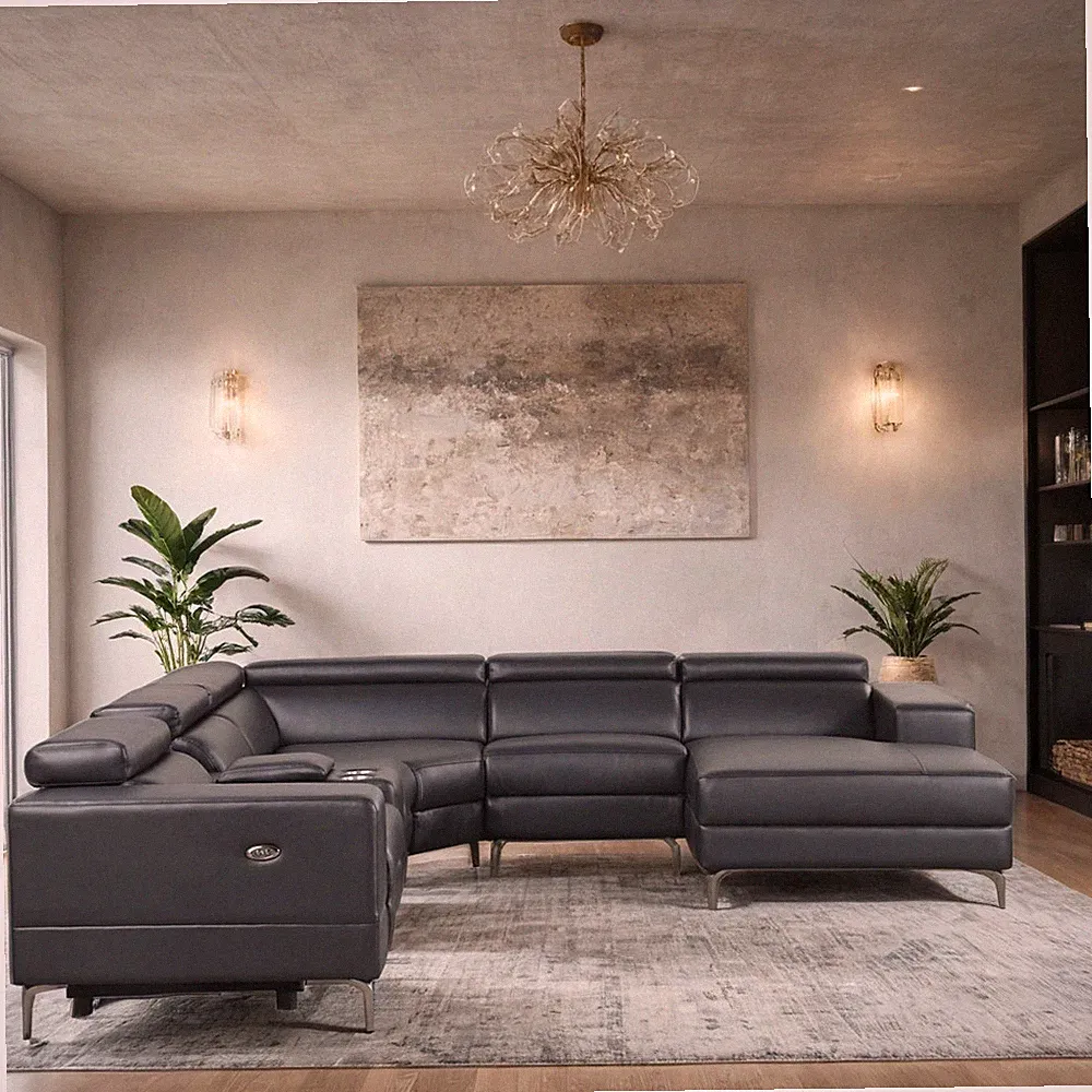 NEW Black 136" Wide Modern Power 2-Reliners Sectional w/ Chaise Living Room Set