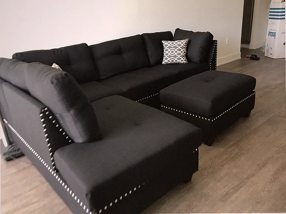 New Black Nailhead Sectional Couch