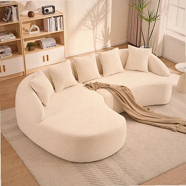 New Boneless L-Shape Sectional Sofa with Curved Chaise,White Modular Chenille
