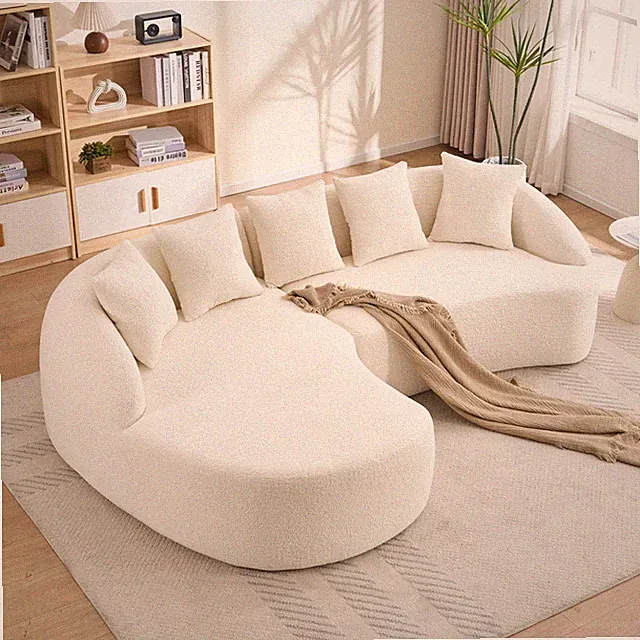 New Boneless L-Shape Sectional Sofa with Curved Chaise,White Modular Chenille C