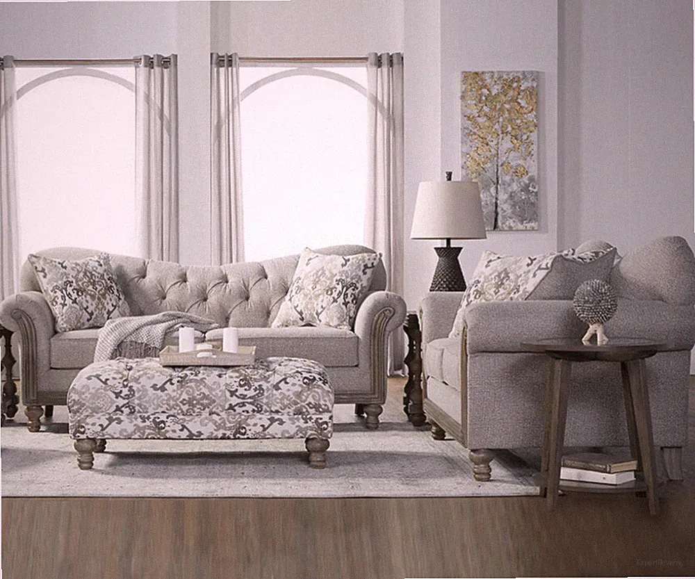 NEW Coastal 2PC Living Room Sofa Loveseat Set in Beige Fabric & 4 Accent Pillows