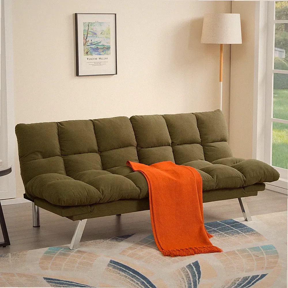 New Corduroy Futon Sofa Bed 67" Twin Sleeper w/Split Back & Adjustable Armrest