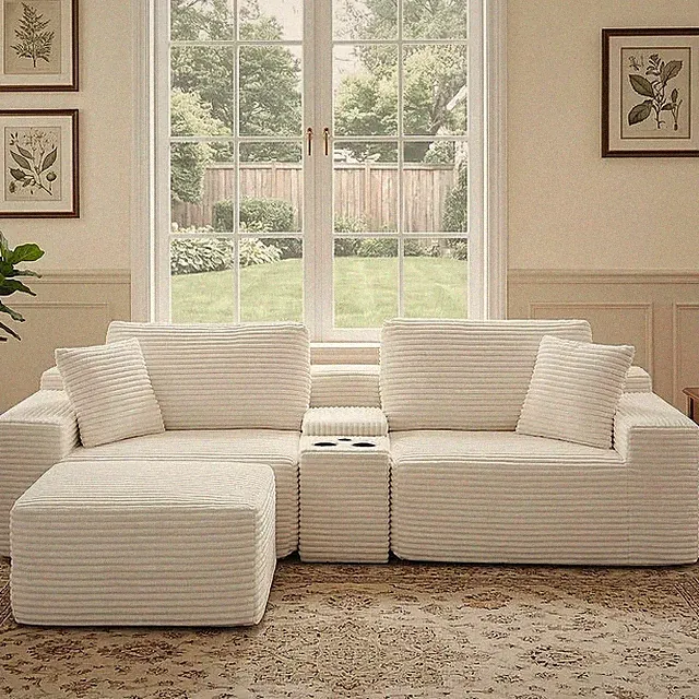 NEW Cozy 111" Cloud Couch U Shaped Sofa Modular w/ Ottoman USB Port Cupholder