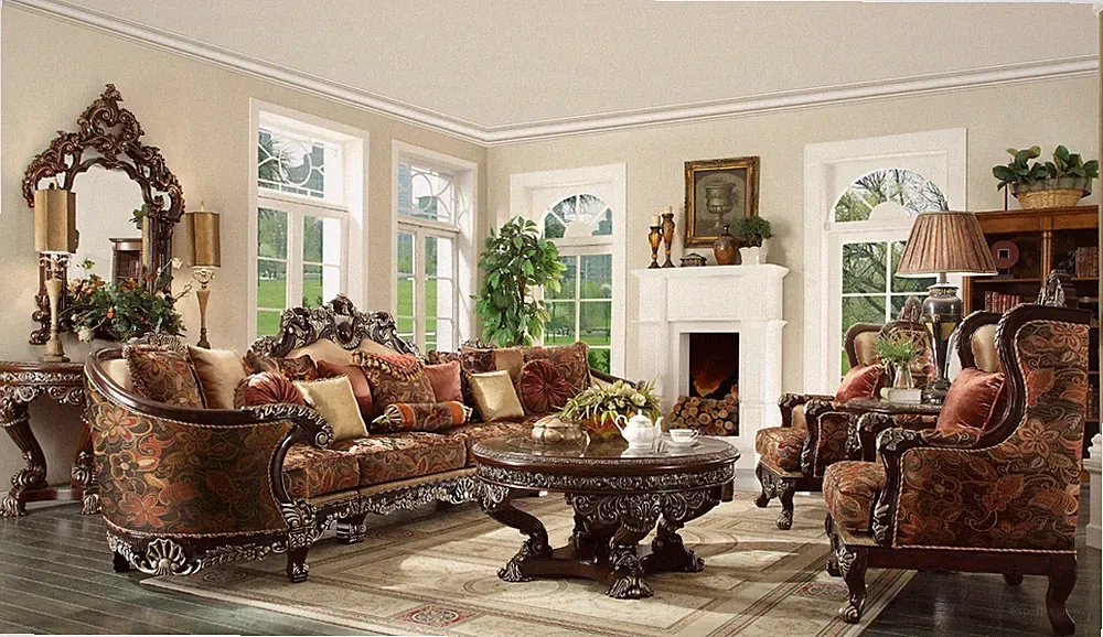 NEW European Solid Carved Wood Dark Red Mahogany Sofa Sectional Traditional Set