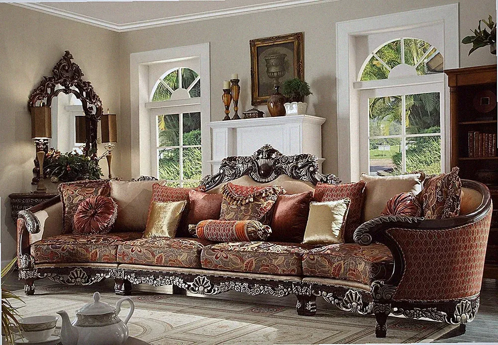 NEW European Solid Carved Wood Dark Red Mahogany Sofa Sectional Traditional Set