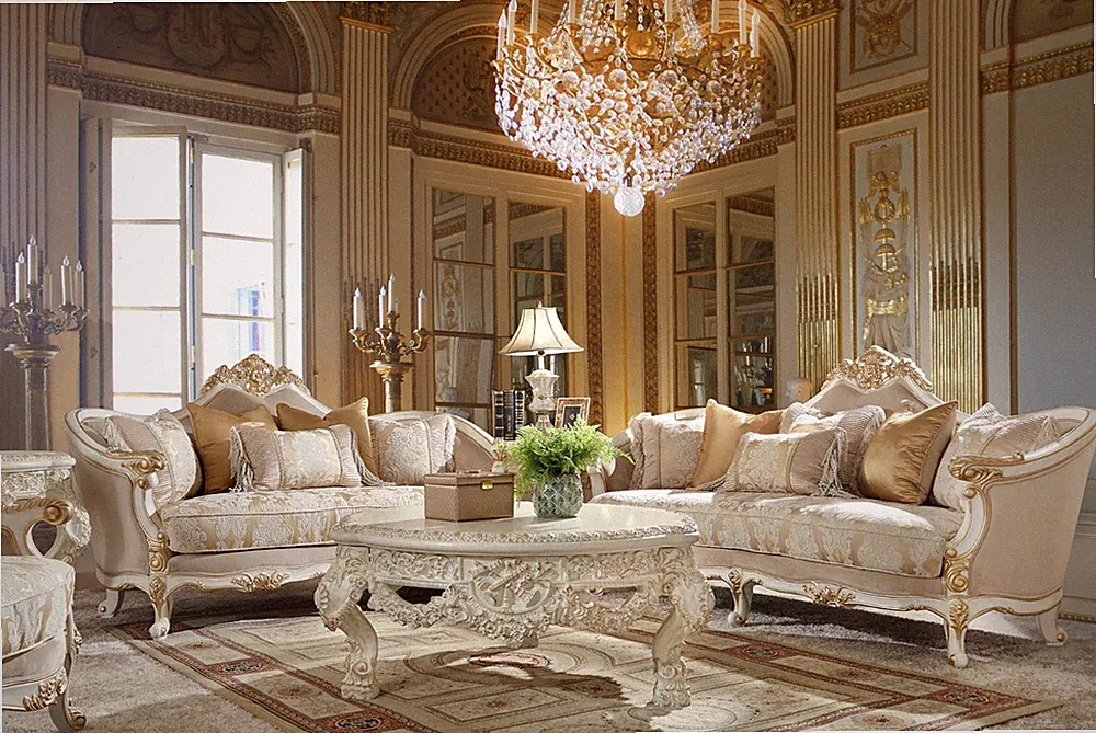 NEW French Country Sofa Loveseat Carved Wood Cream White Fabric Traditional Set