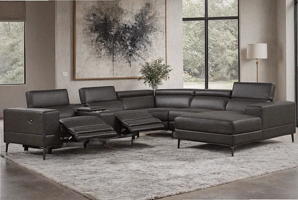 NEW Gray 136" Wide Modern Power 2-Reliners Sectional w/ Chaise Living Room Set