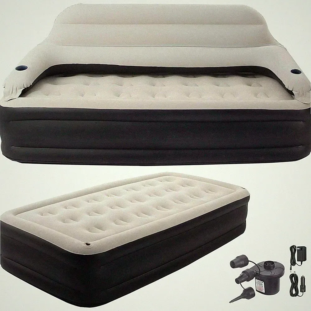 New Inflatable Air Mattress Couch Headboard Pillows Cup Holders Twin