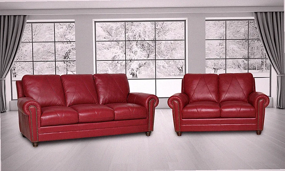 New Italian Living "Mateo" Cherry Red Leather Sofa and Loveseat