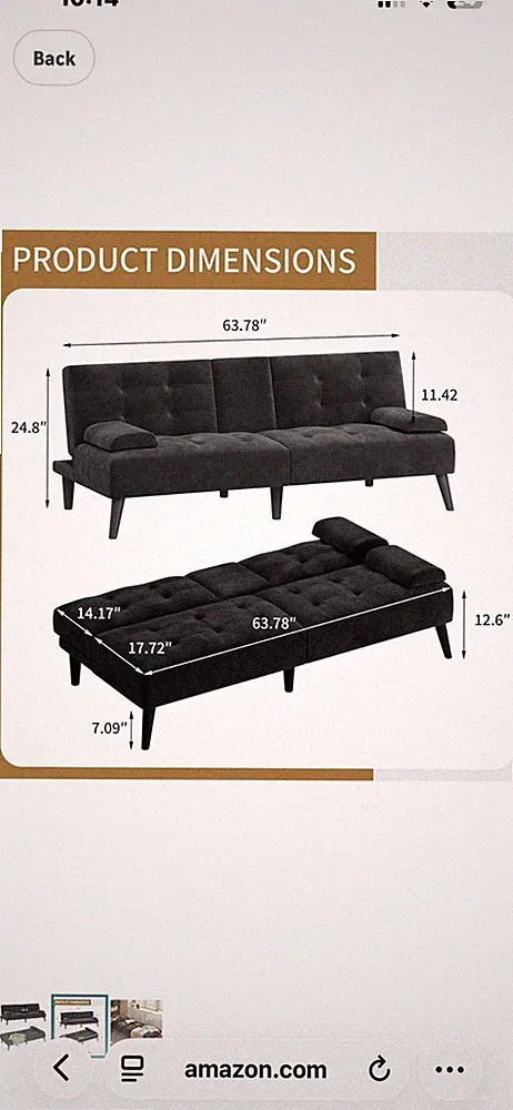 New JAMFLY Convertible Black faux leather Futon Sofa couch-Bed