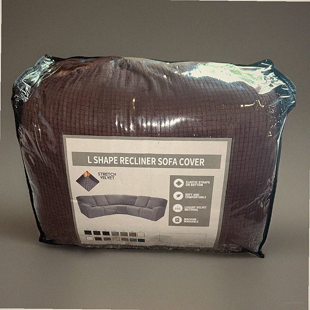 New L Shape Recliner Sofa Velvet Cover sectional Burgundy Wine 5 Pc