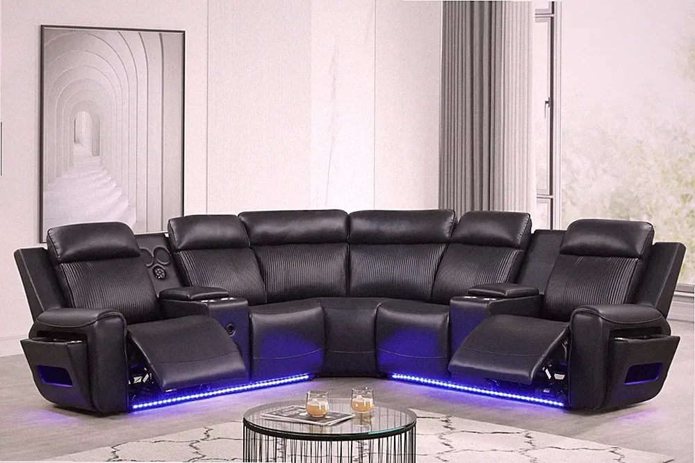 NEW LED 101" Modern Power Recliner Sectional w/ BT Speaker Wireless Charge Black