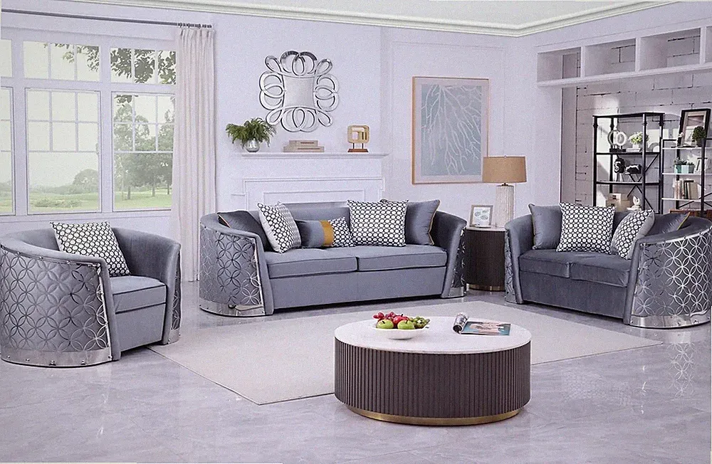 NEW Luxury Gray Silver 3PC Sofa Contemporary Two-Tone Glam Velvet Living Room