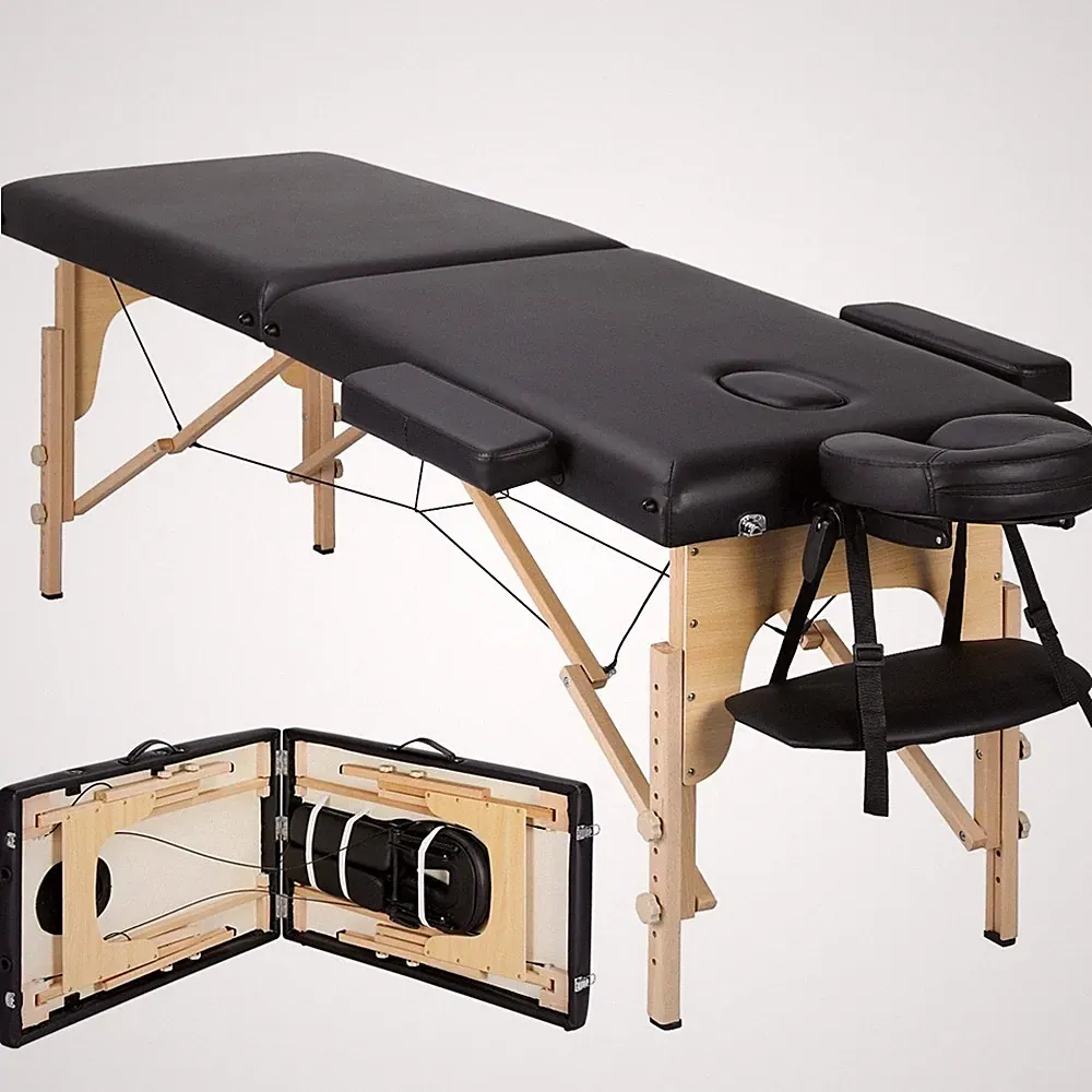 New Massage Table Massage Bed Spa Bed Portable 2 folding W/ Carry Case Black