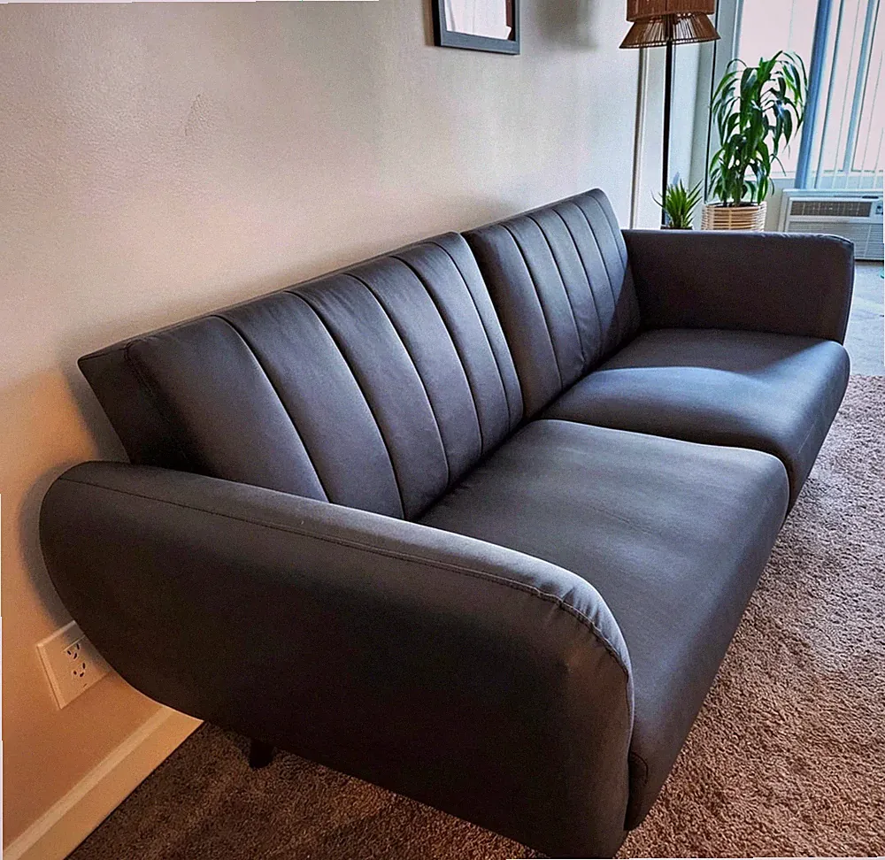 NEW Mid-Century Modern Faux Leather Convertible Futon Sofa Bed Couch MCM Black
