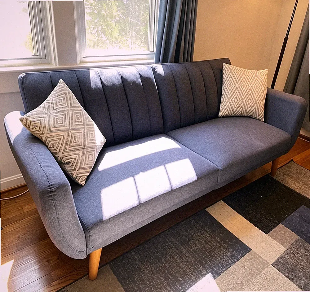 NEW Mid-Century Modern Linen Convertible Futon Sofa Bed Couch MCM Blue&Gray