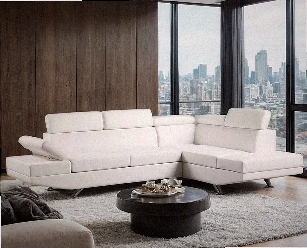 NEW Modern 108" Sectional Sofa White Vegan Leather Contemporary Living Room Set