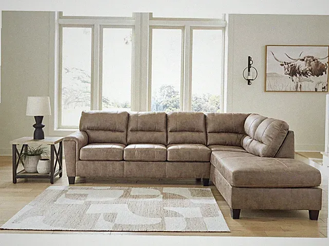 NEW Modern 117" Tan Light Brown Sectional RAF Chaise Upholstered Living Room Set