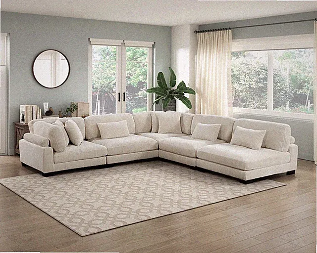 NEW Modern 135x135" Beige Plush Modular Sectional Fabric Upholstered Living Room