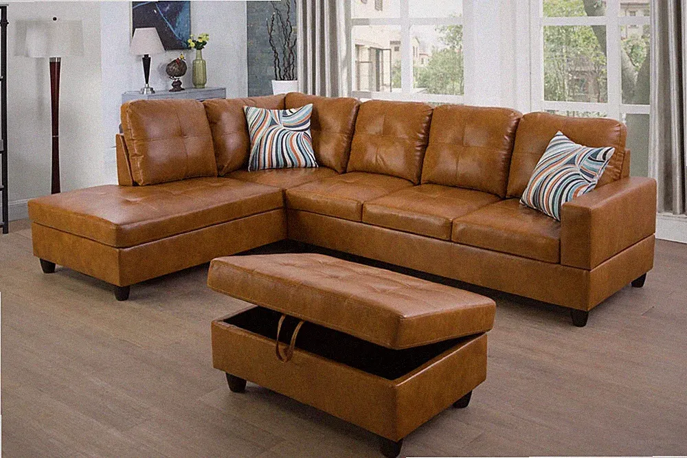 NEW Modern Burnt Orange Sectional & Storage Ottoman Contemporary Living Room Set