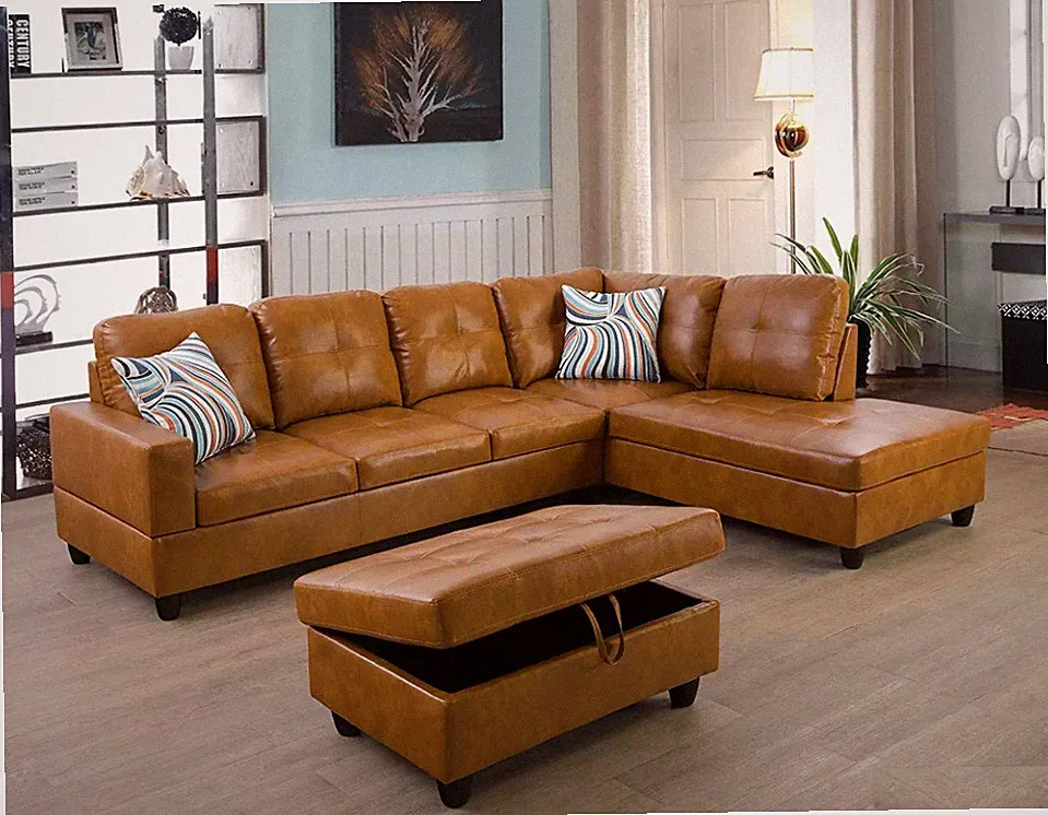 NEW Modern Burnt Orange Sectional & Storage Ottoman Contemporary Living Room Set