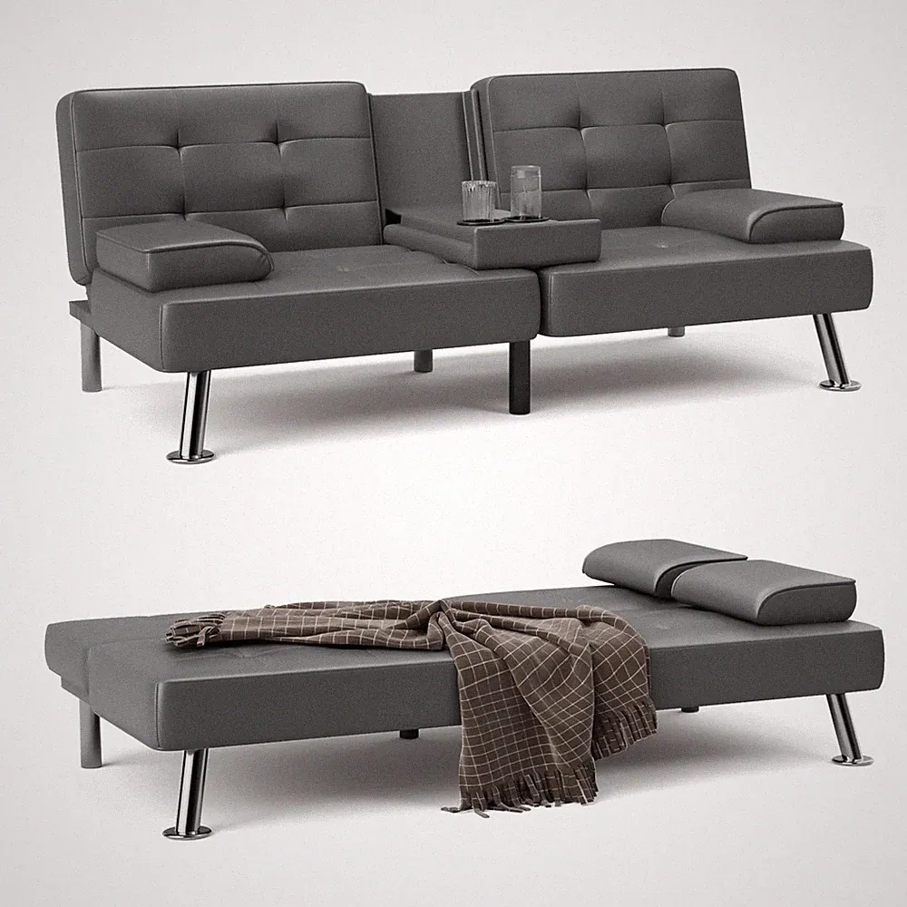 New Modern Futon Sofa Bed Couch Convertible Folding Recliner Faux Leather