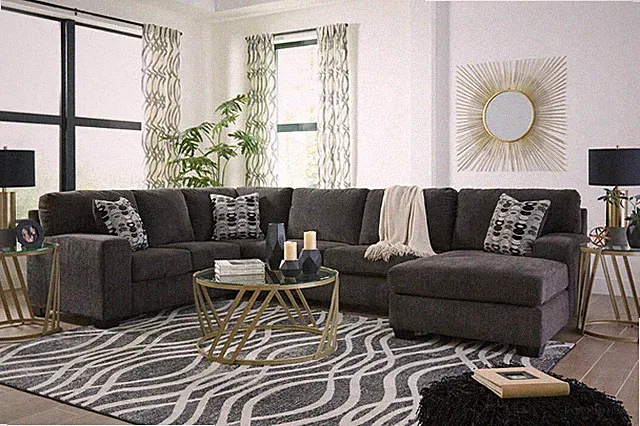 NEW Modern Smoke Gray 143" U-Shaped LAF Sofa Sectional Plush Fabric w/ 3 Pillows