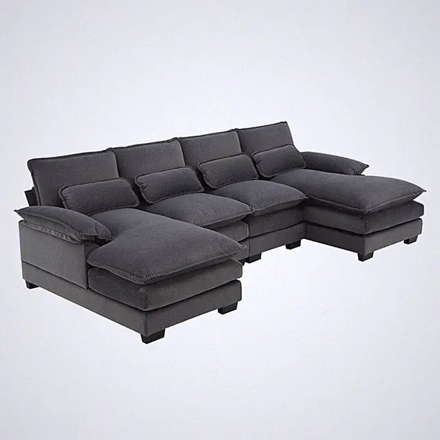 New Modern U-shaped Sectional Sofa, 6-Seat With Waist Pillows 109.8 55.9