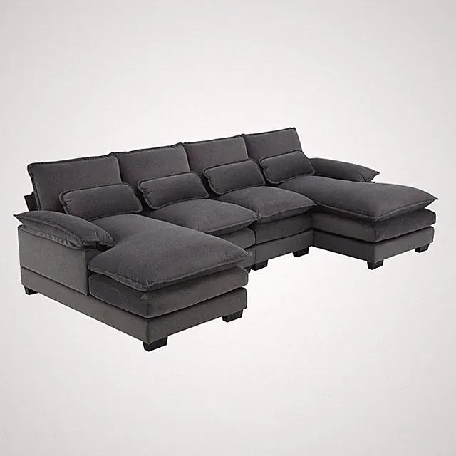 New Modern U-shaped Sectional Sofa, 6-Seat With Waist Pillows