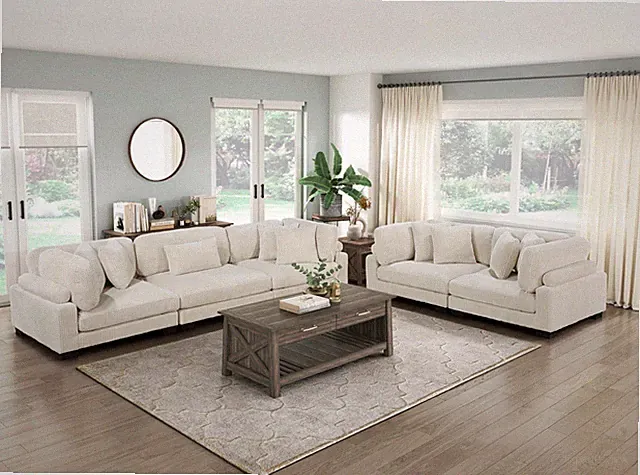 NEW Modular 2PC Sofa Loveseat Beige Fabric Upholstered Contemporary Living Room