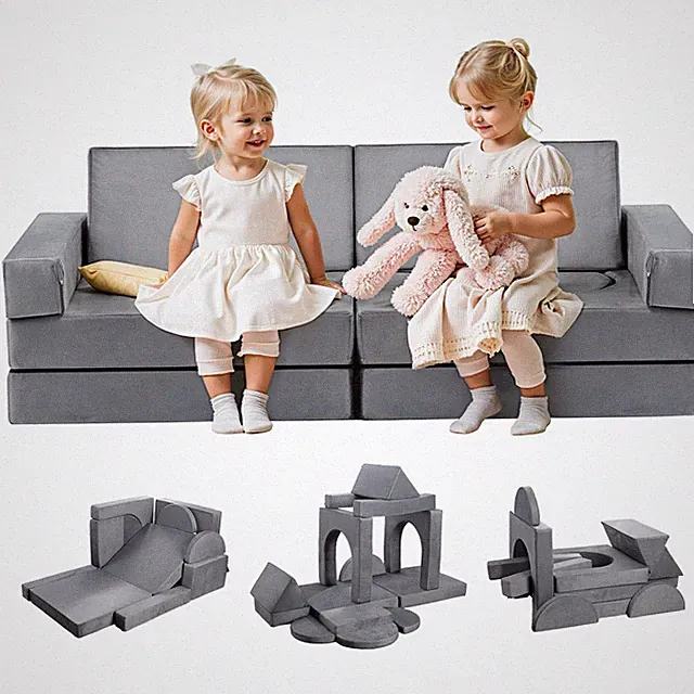 [New]Modular Kids Play Couch,Sectional Toddler Sofa w/Armrests,28D Sponge & Sho