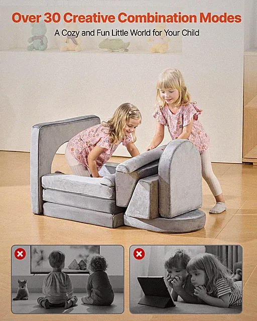 New Modular Kids Play Couch, Sectional Toddler Sofa with Armrests, 28D Sponge