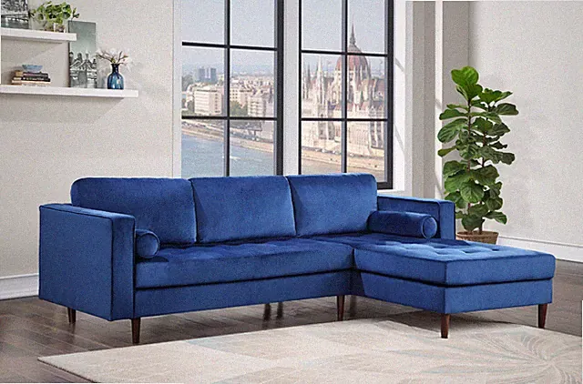 NEW Navy Blue Velvet Sectional 2 Toss Pillows Modern Contemporary Living Room