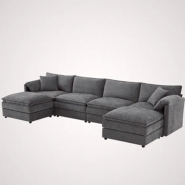 [NEW of N723S1687B]136" Chenille Modular Sectional Sofa with Deep and