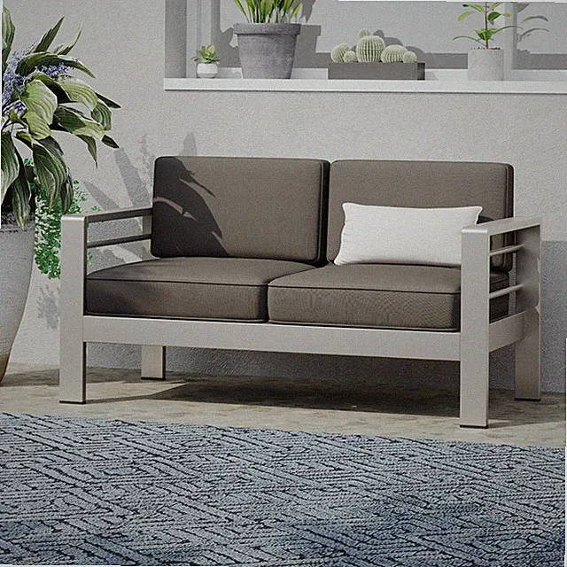 New Outdoor Loveseat Patio Aluminum 2-seat Sofa Sectional Set with Cushions