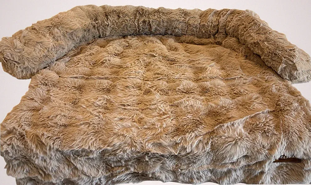 New Pelsbarn Cozy Beige Faux Fur Non-slip Couch Sofa Dog Bed 33x33
