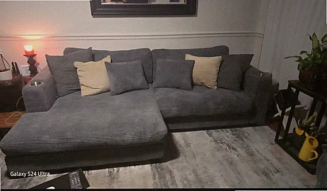 New Sectional Sofa MUST GO Great Condition, Pillows, Built In Cup Holder Charger