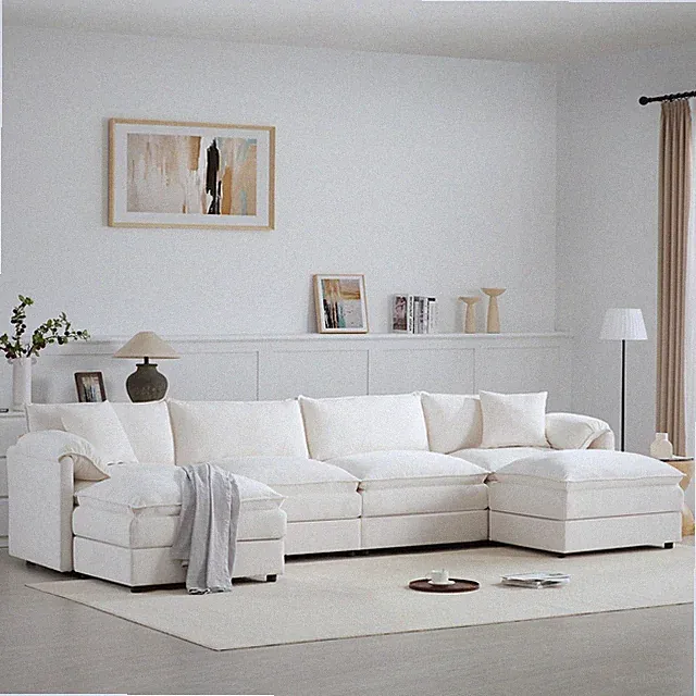 [NEW SKU of N723S1687W]136" Chenille Modular Sectional Sofa with Deep and Wide