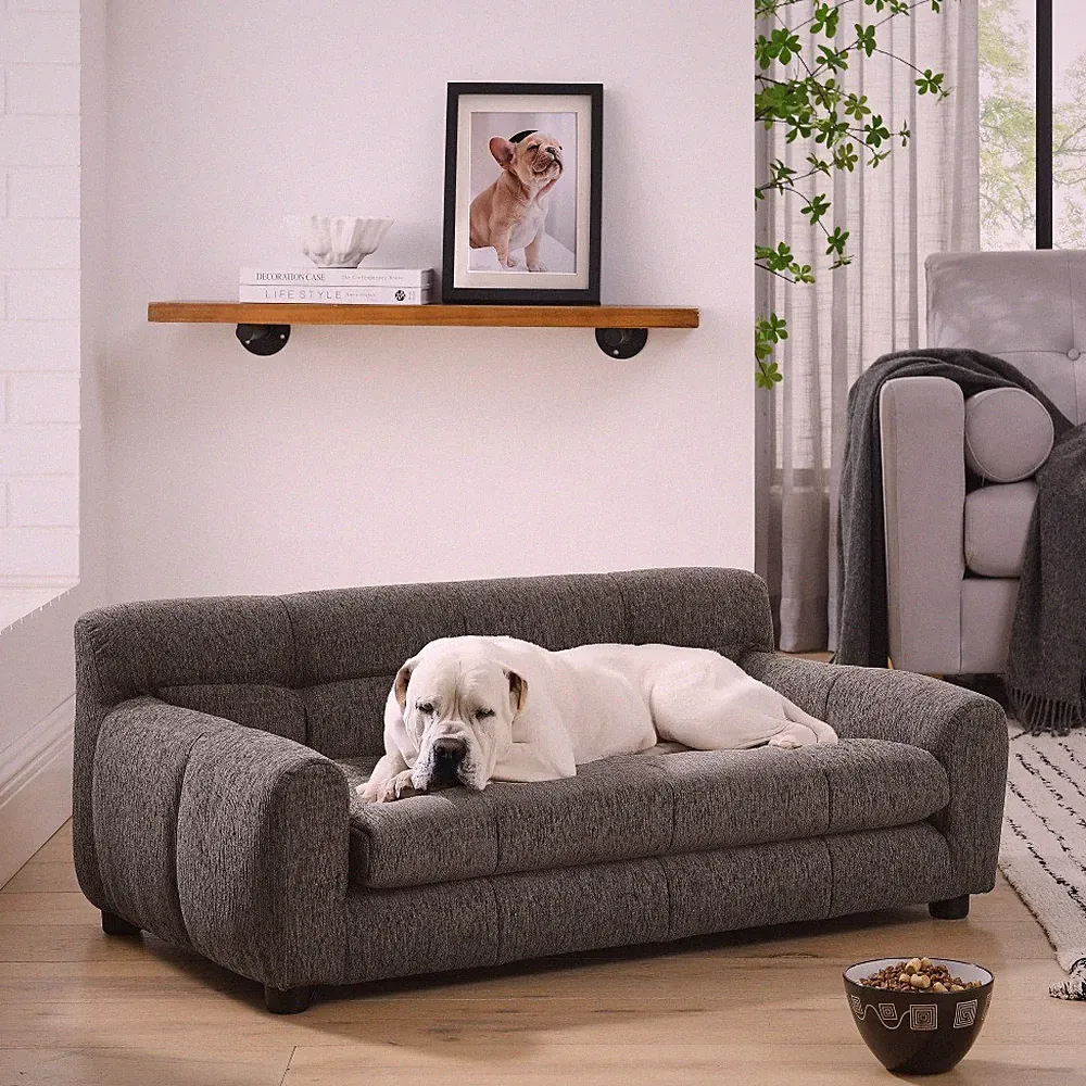 New Soft Pet Sofa w Backrest Armrests Modern Rect Couch Small Med Dogs Dark Gray