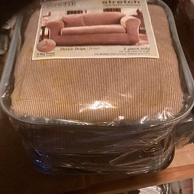 NEW Sure fit stretch Stripe 2pc sofa slipcover washable cover Brown