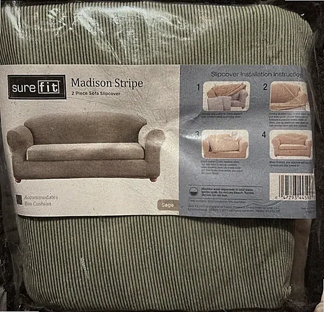 NEW Sure fit stretch Stripe 2pc sofa slipcover washable cover madison Sage